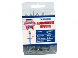 Faithfull FAIAR4S100 Aluminium Rivets (100) 4mm Short £3.29